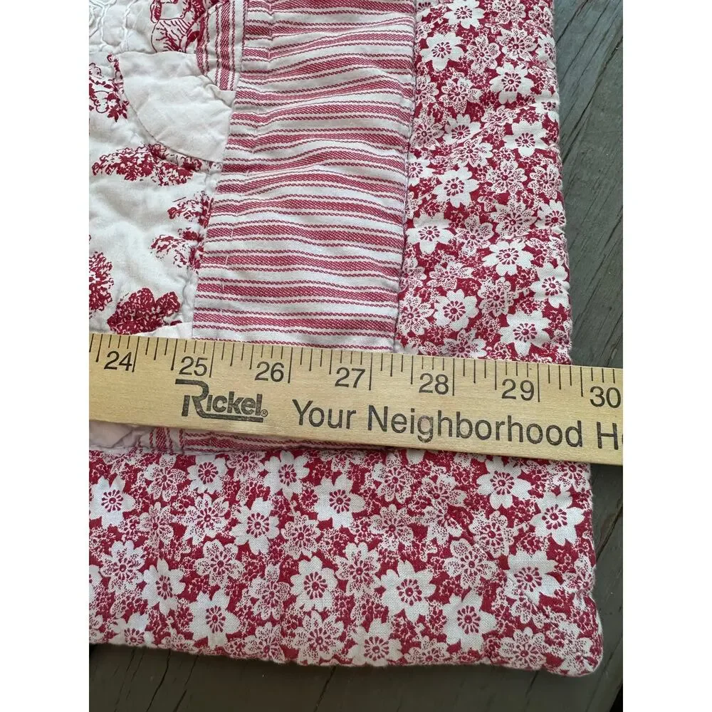 French country Toile quilted pillow shams red white reversible standard set 2